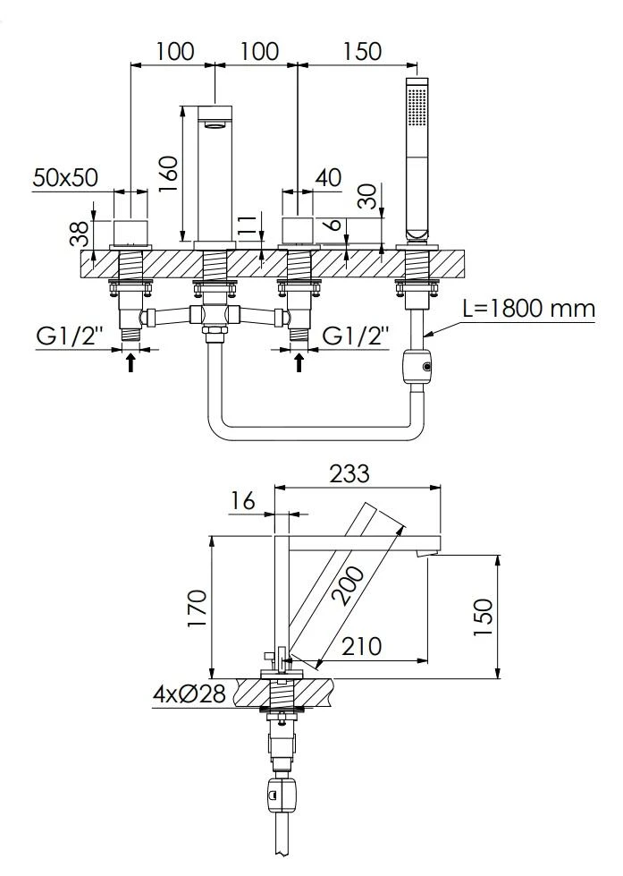 Steinberg 160 - Badrandcombinatie, 4-gats Montage, Mat Zwart 160 2402 S 4 Steinberg 160 - Badrandcombinatie, 4-gats Montage, Mat Zwart 160 2402 S - Afbeelding 2