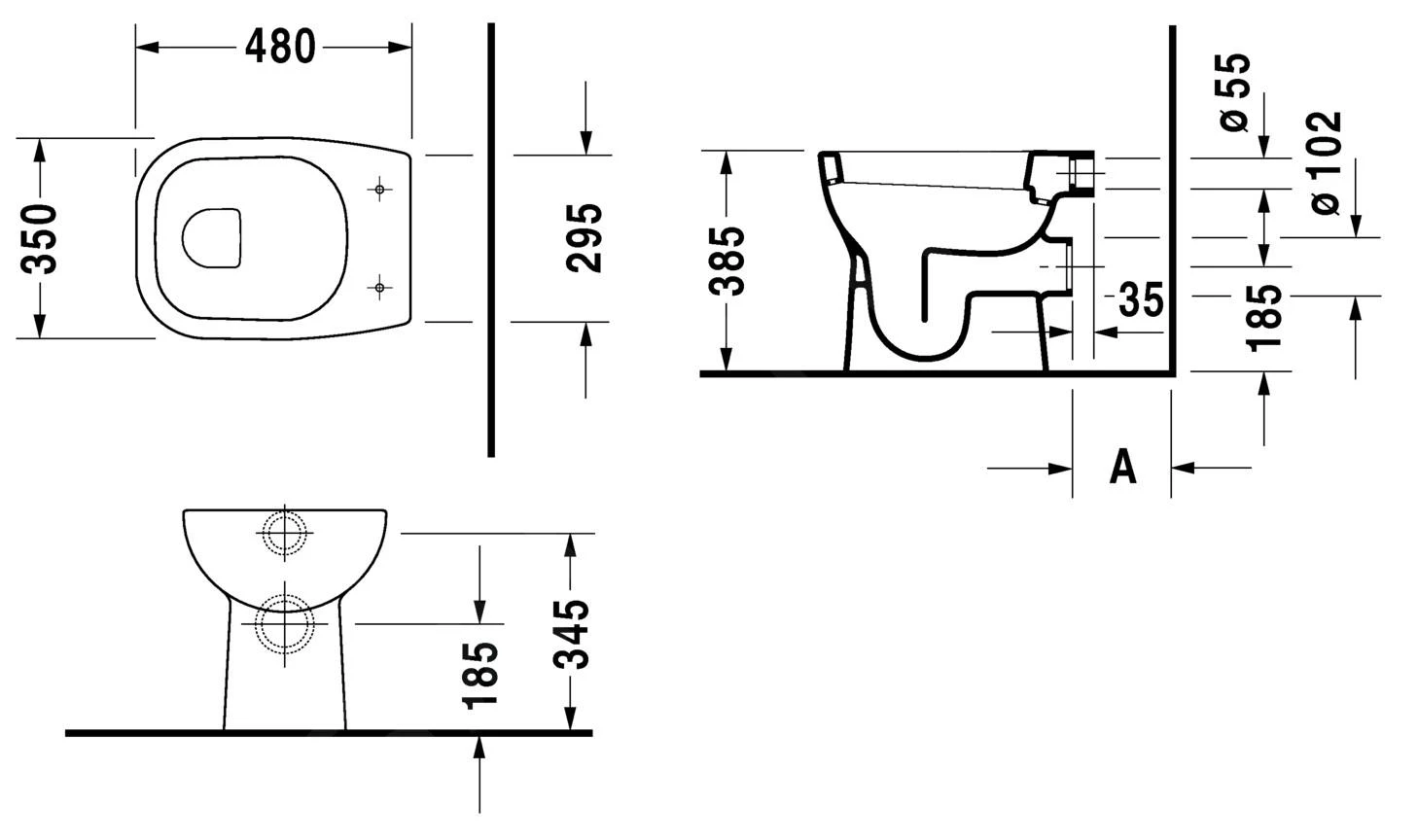 Duravit D-Code - Staande WC, Vlakspoel, Afvoer Aan Achterzijde, Wit 21090900002 4 Duravit D-Code - Staande WC, Vlakspoel, Afvoer Aan Achterzijde, Wit 21090900002 - Afbeelding 2