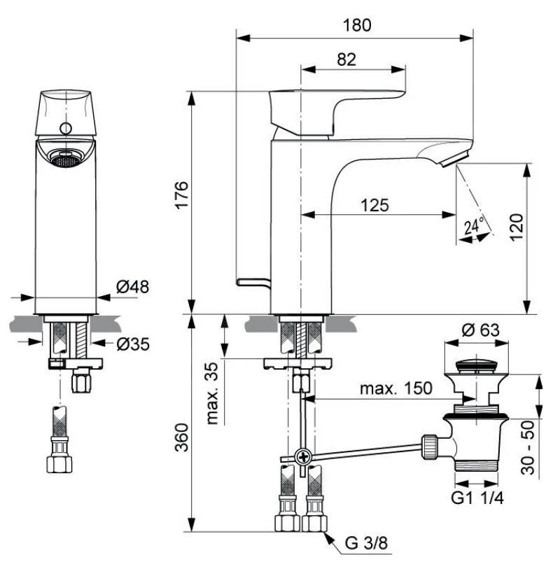 Ideal Standard Connect Air - Grande Wastafelkraan Met Waste, Silver Storm A7053GN 4 Ideal Standard Connect Air - Grande Wastafelkraan Met Waste, Silver Storm A7053GN - Afbeelding 2