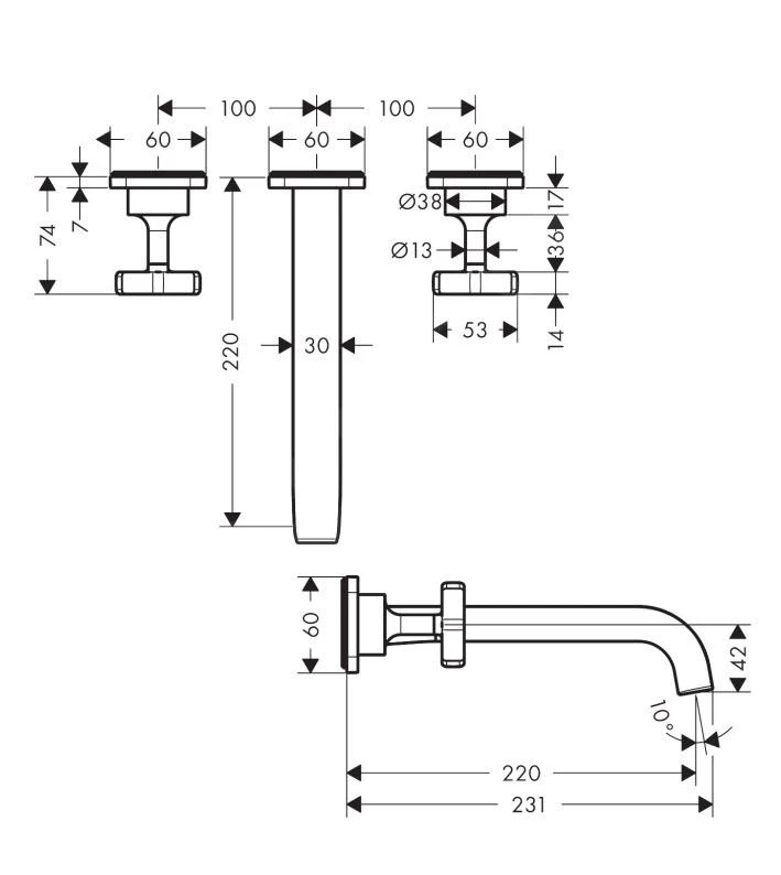 Axor Citterio E - Inbouw Wastafelkraan, 3-gats Installatie, Mat Zwart 36107670 4 Axor Citterio E - Inbouw Wastafelkraan, 3-gats Installatie, Mat Zwart 36107670 - Afbeelding 2