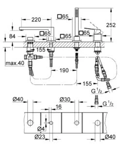 Grohe Eurocube - Badrandcombinatie, 4-gats, Chroom 19897001 -Geberit Winkel bede7ca32207a70692191b74