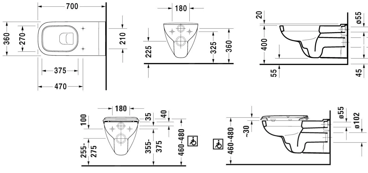 Duravit D-Code - Wandcloset Voor Gehandicapten, Alpine Wit 22280900002 4 Duravit D-Code - Wandcloset Voor Gehandicapten, Alpine Wit 22280900002 - Afbeelding 2