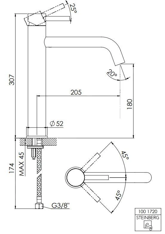 Steinberg 100 - Wastafelkraan, Chroom 100 1720 4 Steinberg 100 - Wastafelkraan, Chroom 100 1720 - Afbeelding 2